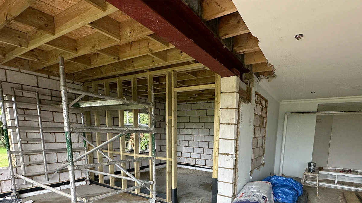 Wall Removal in Progress With Structural Supports